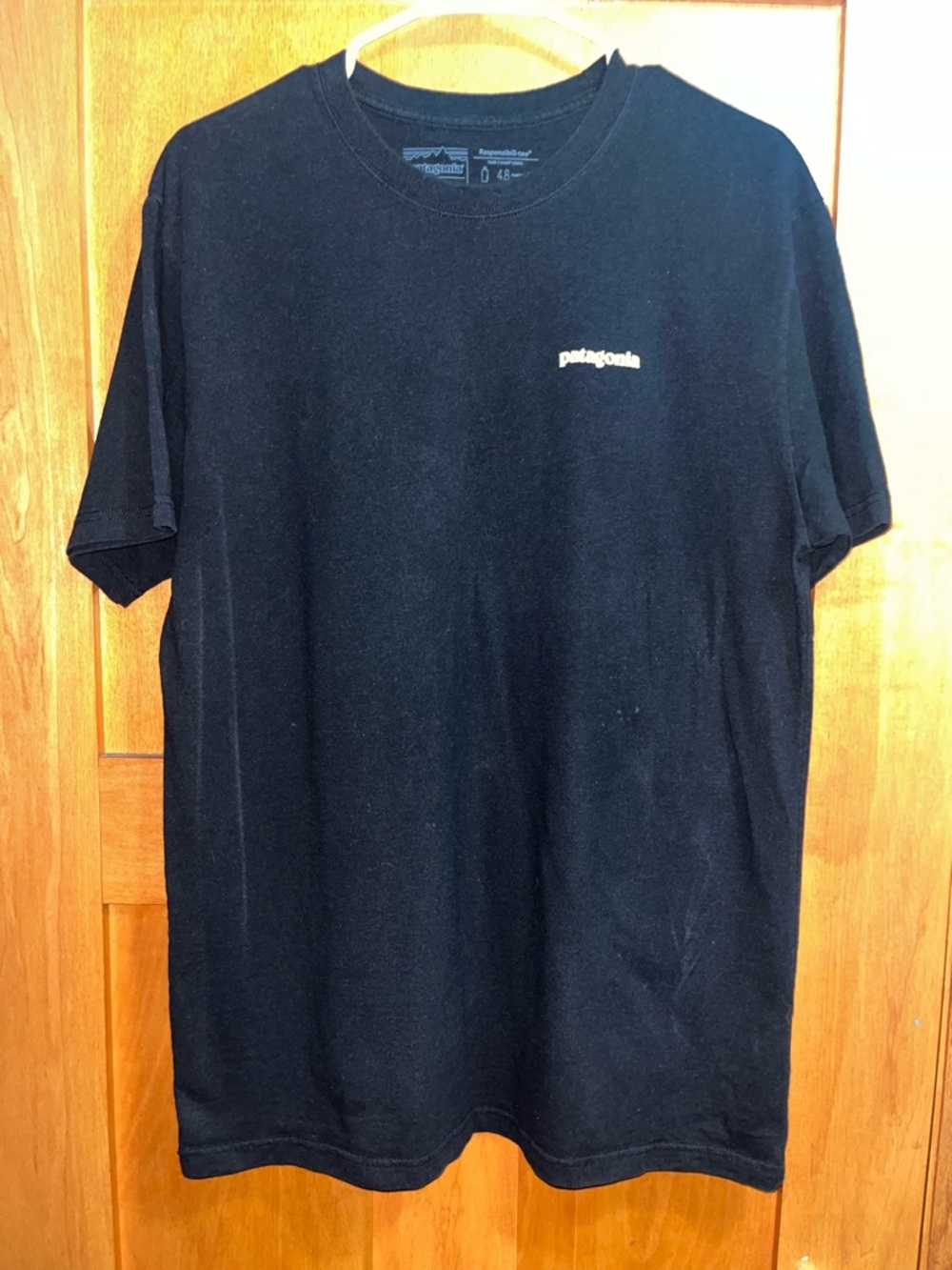 Patagonia Shirt Mens Large Regular Fit Black Responsibili-Tee P-6 Logo Graphic